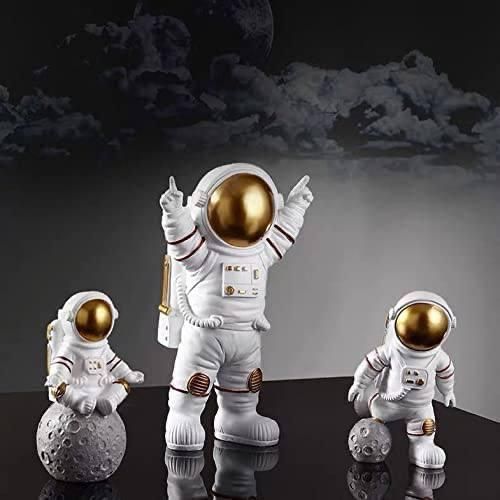 3Pcs Gold Astronaut Figures Decor Set